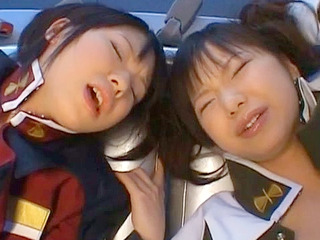 Fucking two horny Japanese babes in Nippon porn cosplay.